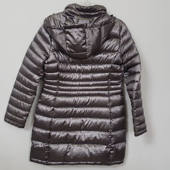 Andrew Marc Coat Women Packable Lightweight Down Puffer Hooded Jacket Gunmetal - Picture 3 of 9